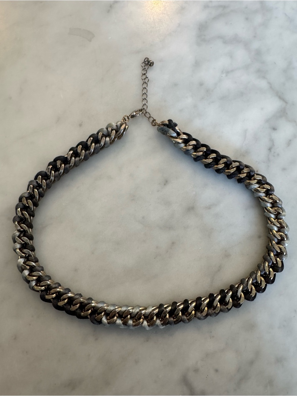 Silver and Black Woven Chain Necklace